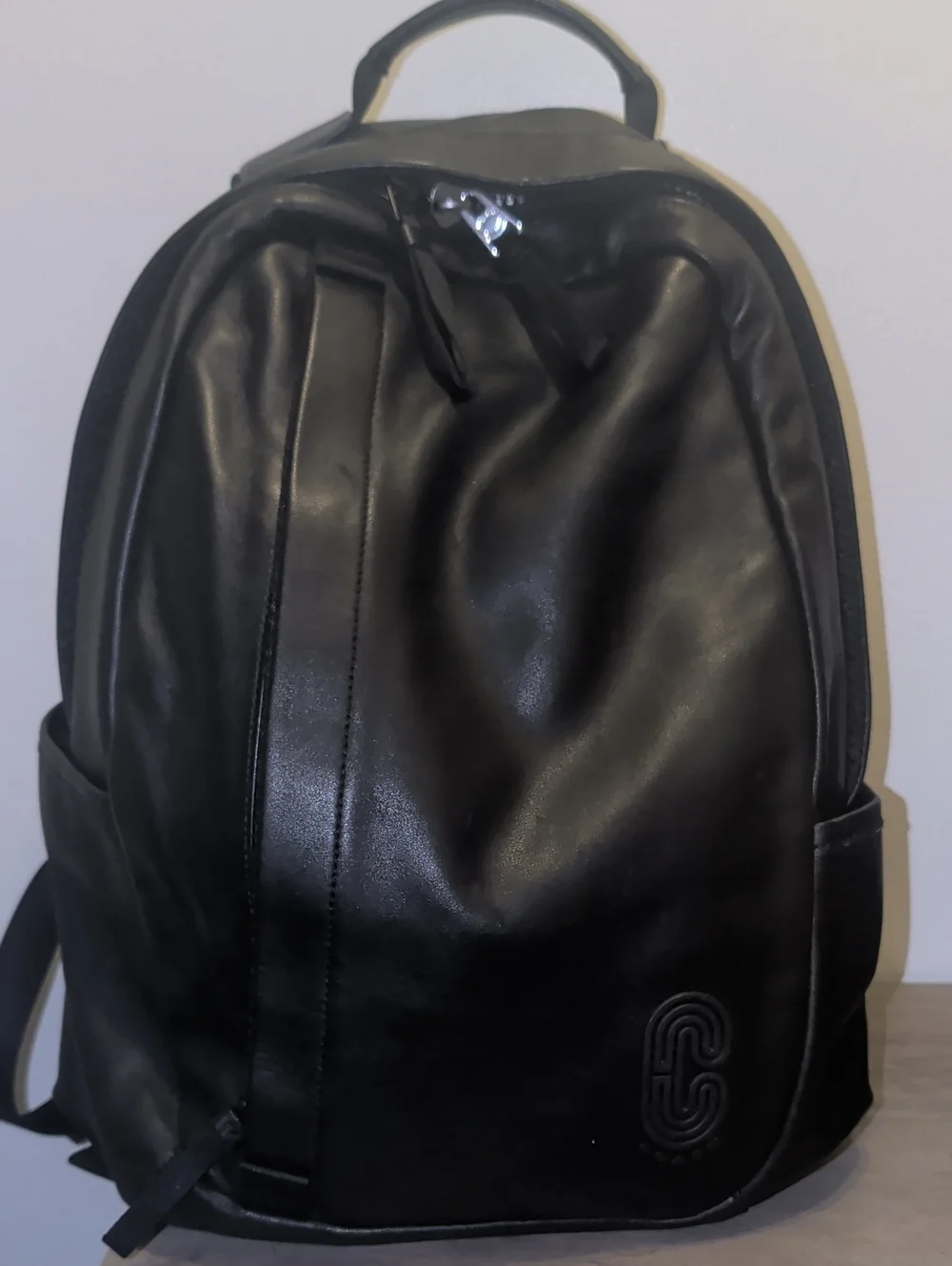 Men's Black Leather Coach Backpack - Sleek Everyday Carry